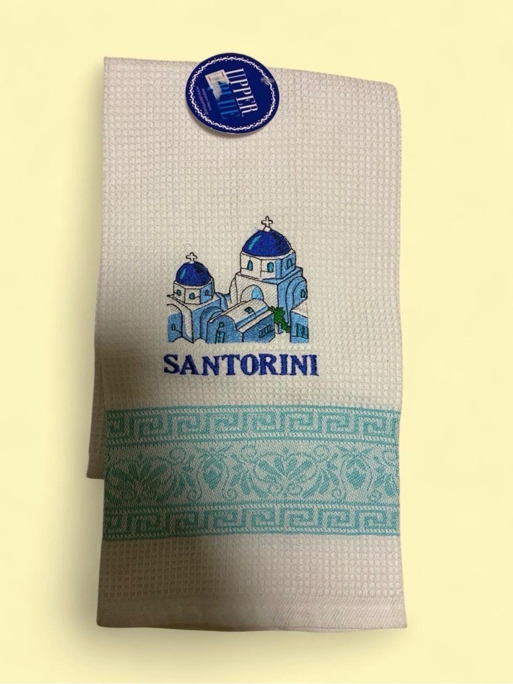 NWT Santorini Embroidered White & Blue Towel